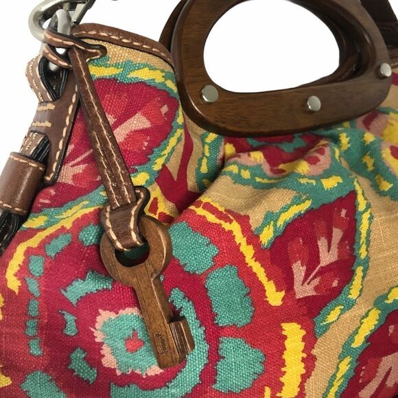 Vintage  Floral Canvas and woven Fossil bag - Picture 5 of 7